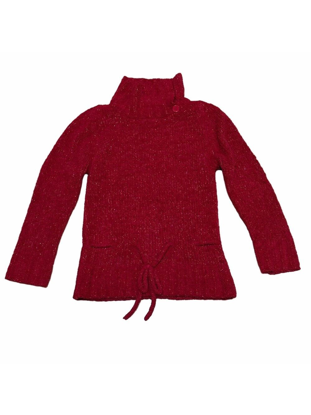 Amy Wear M Red Metallic Knit Turtleneck Sweater Cozy Holiday Winter